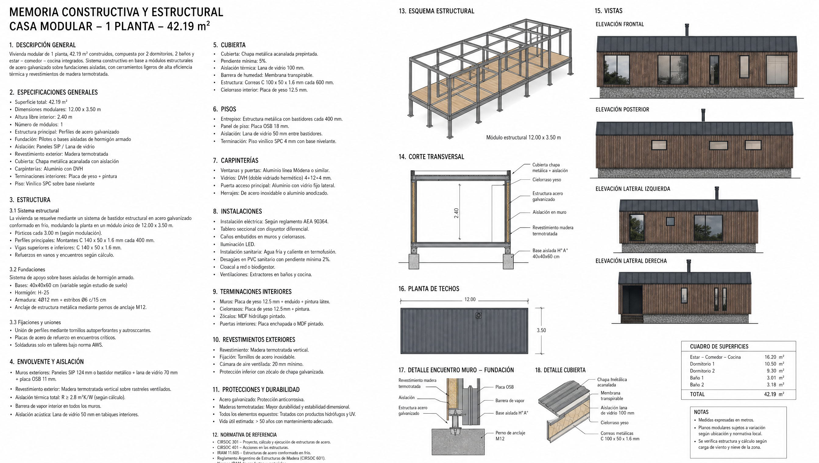 Memoria constructiva y estructural Casa Modular 42.19 m2
